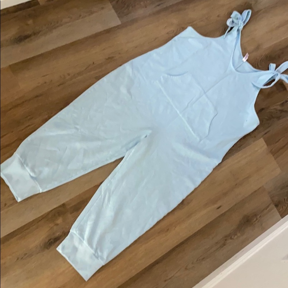 Powder blue sweatshirt romper